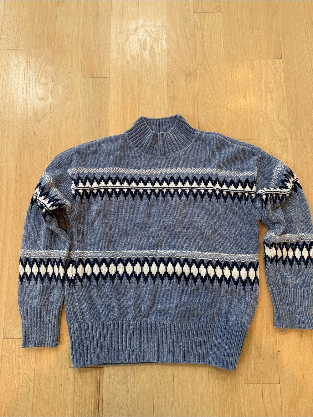 Christian Siriano Blue and White Patterned Turtleneck Sweater